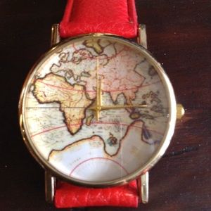 NWOT beautiful world faced watch with Red band